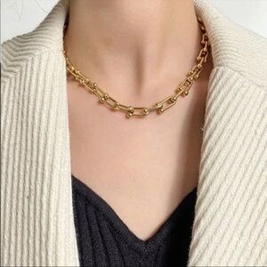 𝅺NEW Gold Over 925 Sterling U Shape Chain Necklace